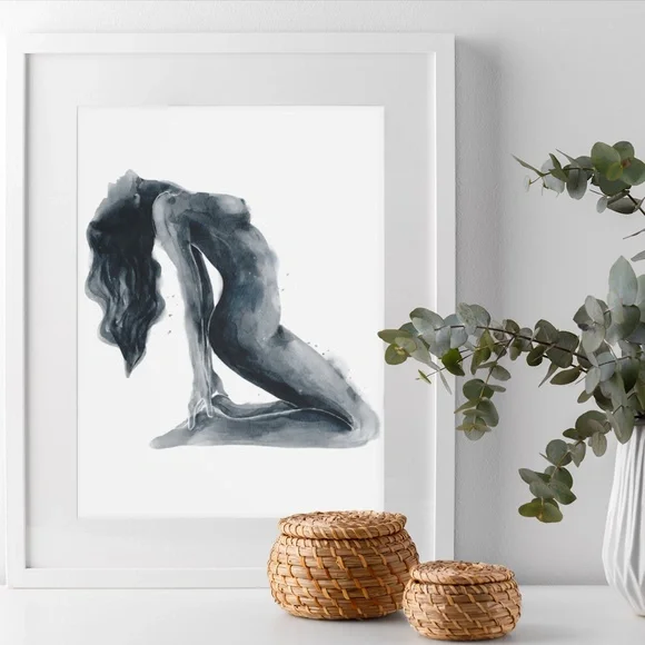 Watercolor Abstract Nude Woman Portrait Print Poster Unframed - Picture 3 of 9